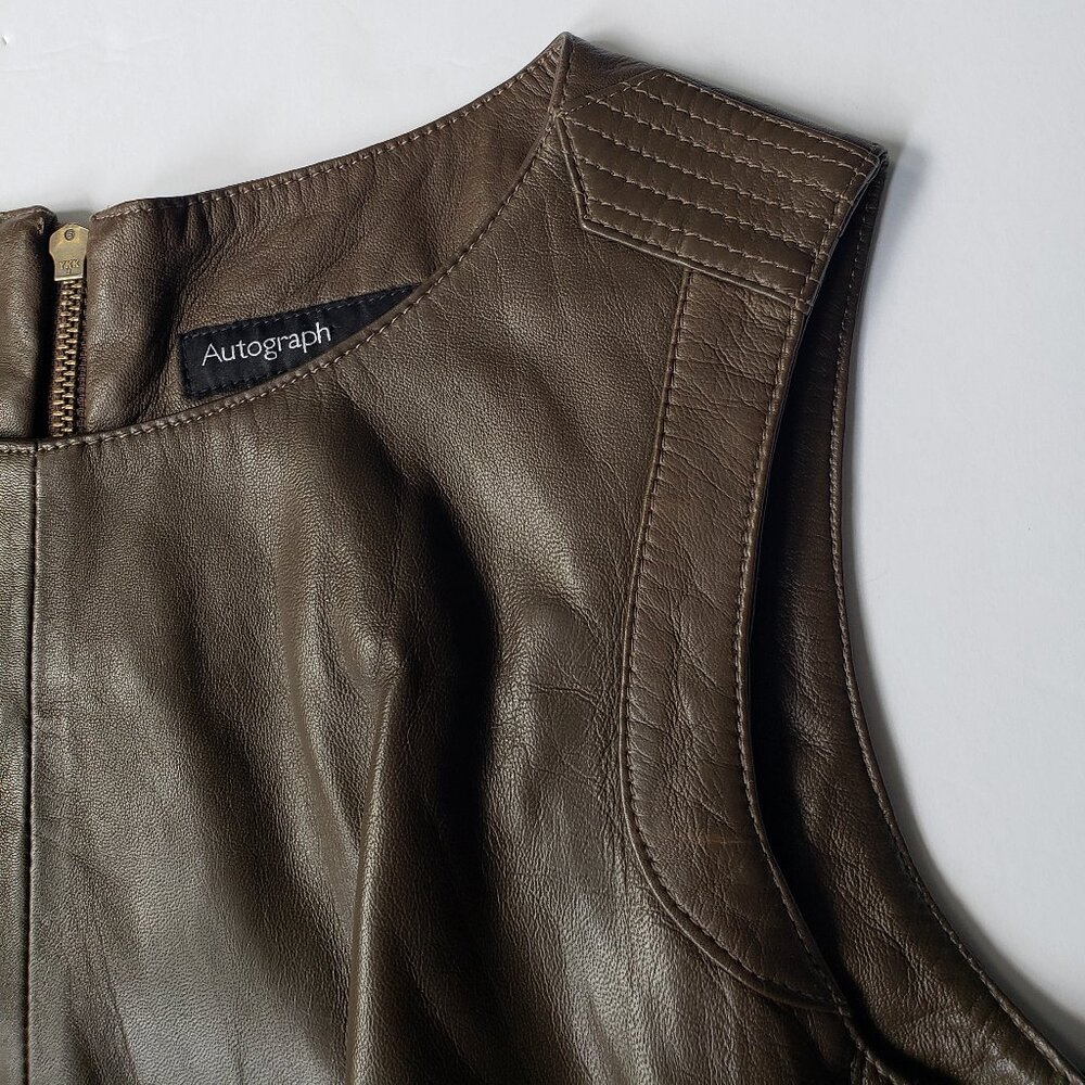 M&S Autograph Leather Sleeveless Brown Sheath Dress - Picture 2 of 11